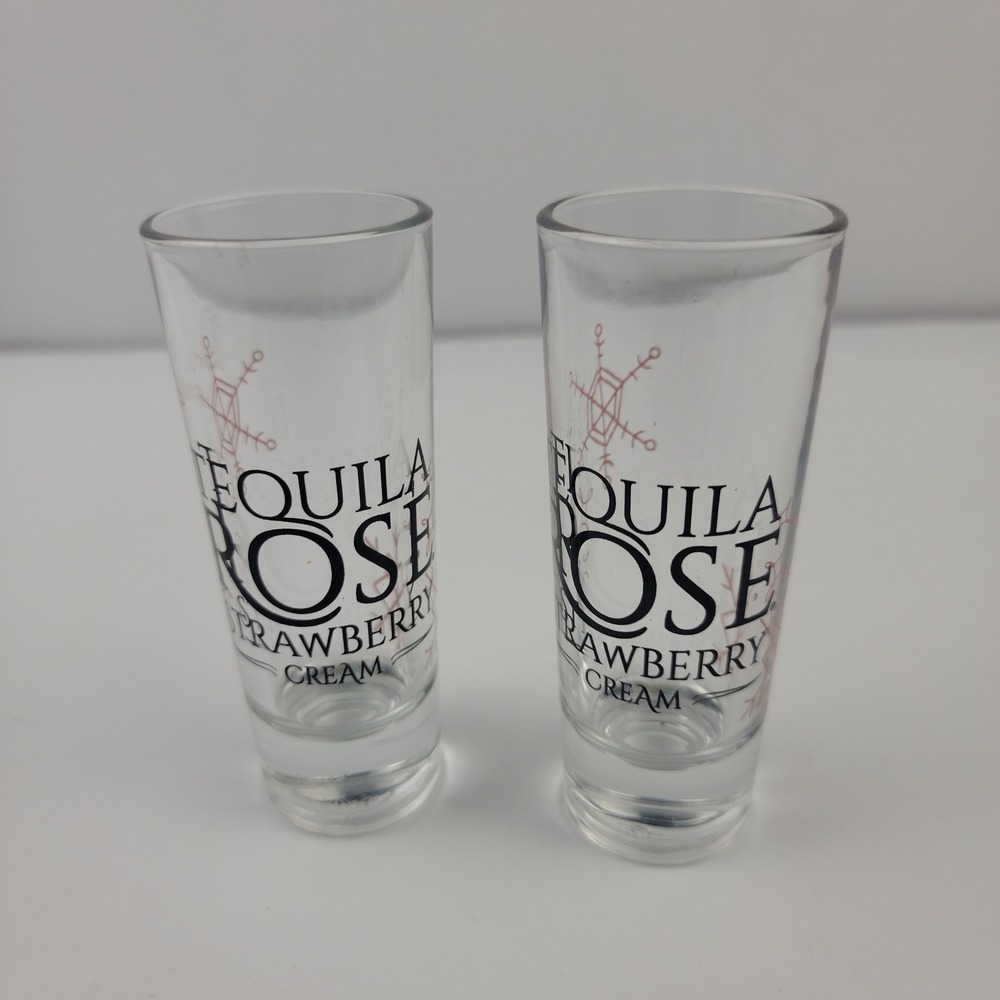 Tequila Rose Strawberry Cream Clear Glass Tall Shooter Shot Glasses Set of 2